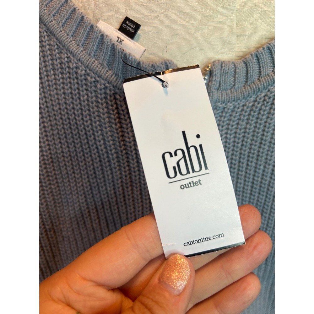 Cabi Fair Play Sweater Icy Blue Ribbed Knit Back Zip 3522 XL NWT Reversible - Picture 8 of 12